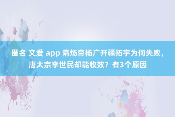 匿名 文爱 app 隋炀帝杨广开疆拓宇为何失败，唐太宗李世民却能收效？有3个原因