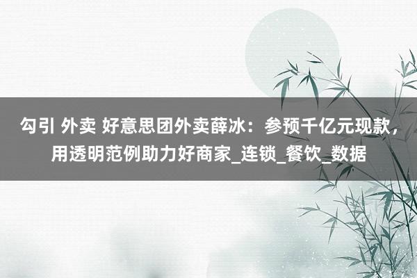 勾引 外卖 好意思团外卖薛冰：参预千亿元现款，用透明范例助力好商家_连锁_餐饮_数据